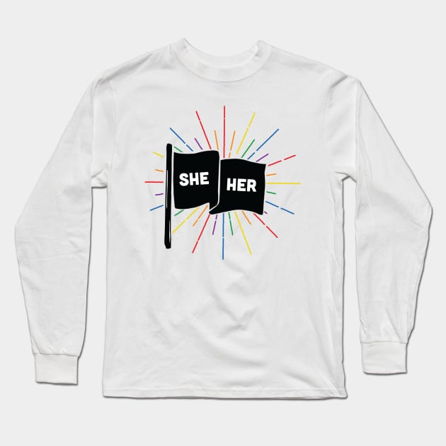 She/Her Pronouns Retro Flag Long Sleeve T-Shirt by lavenderhearts